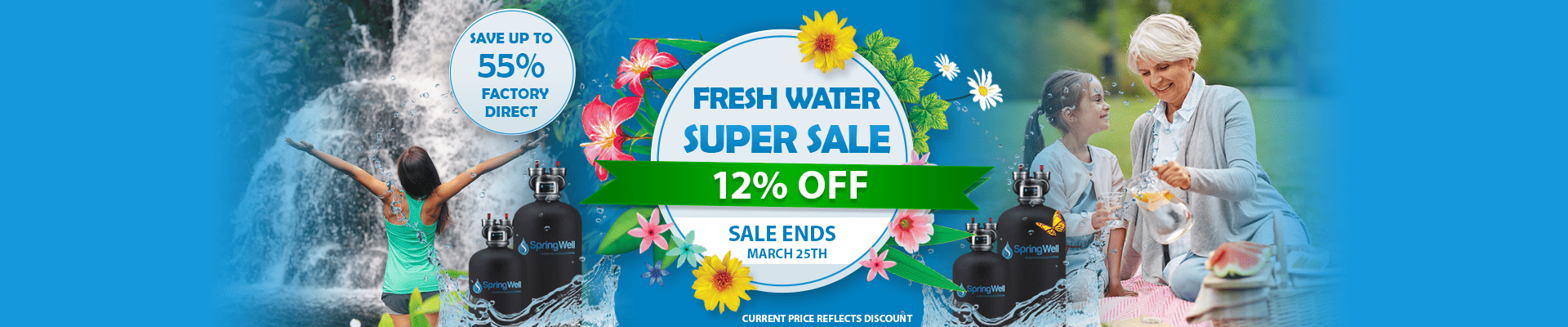 fresh water sale banner with women enjoying water