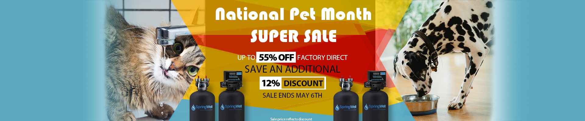 national pet month banner with pets drinking water